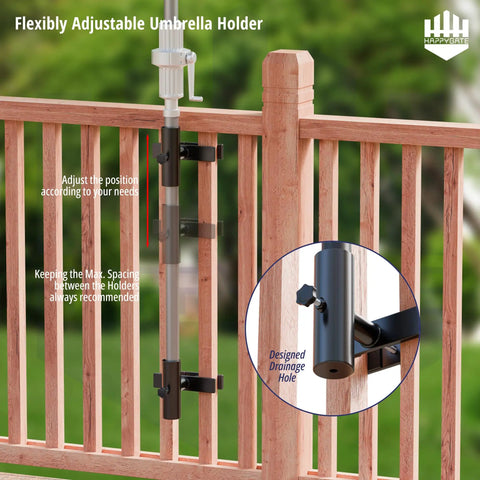 Beefy Adjustable Patio Umbrella Stand For Deck Railing Mounts Heavy Duty Steel Base With Clip Clamp Outdoor Holder