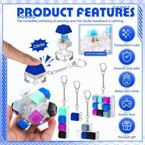 Five Styles Keyboard Fidget Clickers Set Five Pcs Keychain Mechanical Button Toys For Stress Relief At Office Or Home Dark Colors Tactile Click Experience For Focus And Kill Time