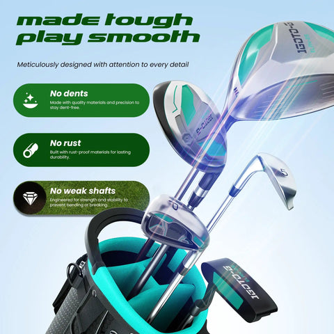 Women's 7-Piece Golf Club Set Left-Handed With Stand Bag And Rain Hood Driver Hybrid Irons And Putter Lightweight Easy To Hit
