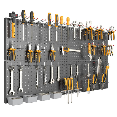 Garage Tools Organizer Board Kit With Hooks Four Black Wall Mount Panels For Easy Tool Storage Heavy Duty Hooks Pro Grade