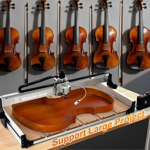 CNC Router Kit 800x400mm Three Axis Milling And Engraving System with violin project in progress. High precision machining.