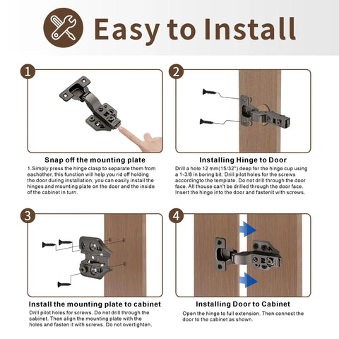 Twenty Pack Inset Soft Close Cabinet Hinges instructional steps for easy installation on kitchen cabinetry.