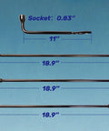 Spare Tire Tool Kit With Jack Handle And Lug Wrench For SUVs And Trucks Heavy Duty Steel dimensions on blue background