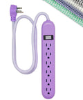Lavender 6 Outlet Surge Protector Power Strip with Flat Plug and Braided Cord Wall Mountable 3 Ft Cord Tangle Free Decorative Look Great For Home Theater Desk Nightstand Or Office Use Includes Warranty