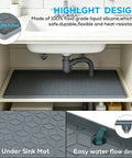 Heavy Duty Silicone Under Sink Mat 14 X 22 Inches With Drain Holes For Kitchen Cabinets And Counters, flexible and waterproof mat in use.