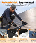 Installation of Self Adhesive Epdm Rubber Roofing Membrane 51 Mil Black Peel And Stick Roof Underlayment For Flat Roofs by a worker using a roller.