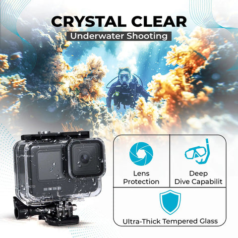 Underwater Dive Housing For GoPro Hero 9 10 11 12 13 Up To 60M Depth Waterproof Case Dope With Anti Fog Clear View display.