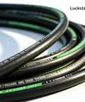 Luckstar hydraulic hoses, multiple black coils with green stripes and white printed markings