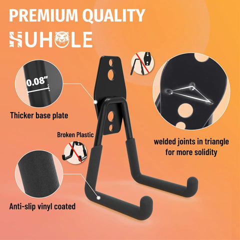 Heavy Duty Garage Storage Hooks 4 Pack for Bikes and Ladders With 80 Pound Capacity Wall Mount Organizer Anti Slip Coating