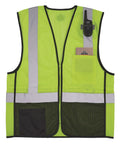 Rock Solid Class 2 High Visibility Safety Vest Featuring Hella Breathable Mesh Back And Sleek Black Front Zip Closure With Multiple Utility Pockets For Crews, front view with pockets.