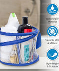 Foldable Shower Caddy Portable Organizer with Drainage Hole and Carry Handle, blue mesh with toiletries