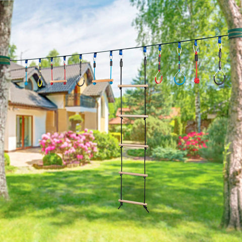 Rope Ladder For Kids Climbing Obstacle Course With Sturdy Wood Beams And Top Hooks, Hanging Ladder For Swing Set in backyard