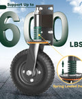 Tough As Nails Eight Inch Gate Wheels With Spring Suspension for Fence and Yard Doors featuring 600 lbs support and spring loaded design.