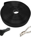 Chain Link Fence Privacy Slats Tape Kit With 246 Ft Length And One Point Eight Five Inch Width Includes 200 Zip Ties And Puncher For No Fuss Easy Install Black Durable Weather Resistant Privacy Cover That Keeps Neighbors Out view with roll, zip ties, puncher