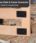 Heavy Duty Mending Plates And Black Corner Braces Built Tough As Nails For Furniture Repairs Or Woodworking Fixes Rust Resistant Coating Comes In 4 Pack With Screws on wooden frame.