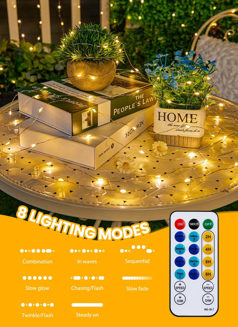 Twinkle Lights With Remote Control 8 Modes And Timer 66 Feet Of 200 LED USB Powered Copper String Lights Waterproof Outdoor Table Decor