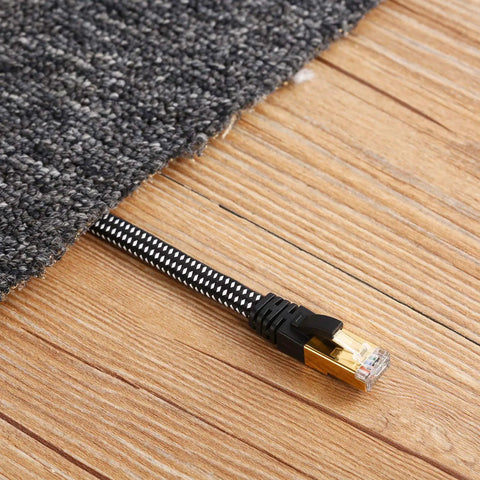 10ft Cat 8 Ethernet Cable High Speed Network Cable With RJ45 Connectors For Printer Router And Gaming Console Ultra Fast 2000MHz Bandwidth Up To 40Gbps Braided Nylon Beefy Durability And Dirt Resistant Design under rug