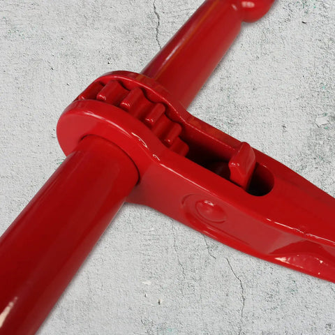 Close-up of a red Two Pack Ratchet Load Binder With Grab Hooks For 1/2 To 5/8 Grade 70 Transport Chain showing smooth ratchet action.
