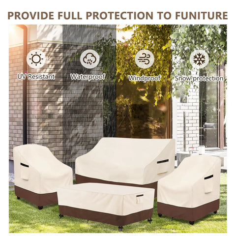 Outdoor Furniture Set Cover 4 Piece Heavy Duty 600D Waterproof Patio Covers For Loveseat Two Chairs And Coffee Table Beige And Brown