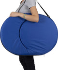 Woman carrying a Go Anywhere Camping Chair With Padded Seat And Backrest Adjustable And Ultra Portable Lightweight Blue Alloy Steel Frame