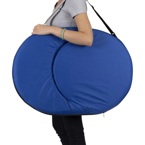 Woman carrying a Go Anywhere Camping Chair With Padded Seat And Backrest Adjustable And Ultra Portable Lightweight Blue Alloy Steel Frame