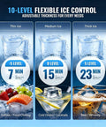 Heavy Duty Commercial Ice Maker Churning Out 110 Pounds Of Frosty Cubes Every 24 Hours With A Roomy 33 Pound Holder And No Sweat Self Cleaning Setup showing 10-level flexible ice control options.