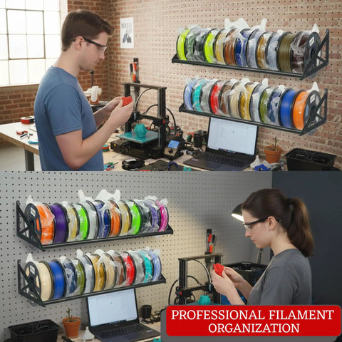 Heavy Duty Wall Mount 3D Printer Filament Storage Rack Two Pack Large Capacity Metal Spool Holders Badass Space Saver Organizer For Clutter Free Studio Workflow