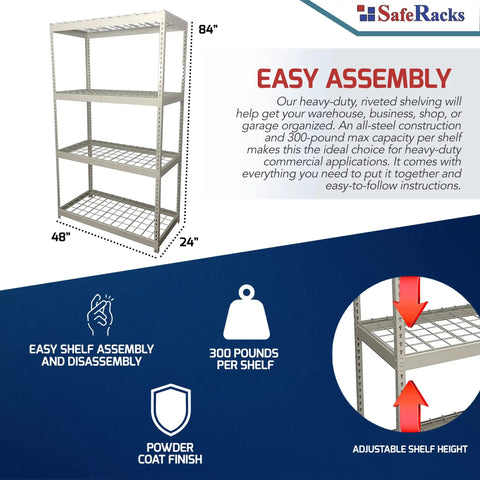 Badass Heavy Duty Steel Garage Shelving Rack With Four Adjustable Shelves White Finish Store Your Gear Like A Pro Built Tough Rock Solid Industrial Storage Rack