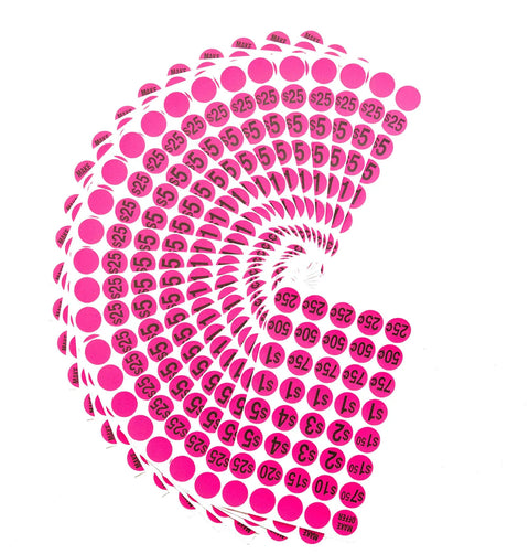 Garage Sale Price Stickers 1000 Count Pre Printed Labels Pink displayed in spiral pattern