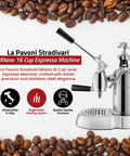 Heavy Hitter 54 Oz Manual Lever Espresso Machine Featuring Chrome And Walnut Finish Curved Portafilter Single Boiler For Barista Grade Brews At Home Made In Italy with coffee beans background.