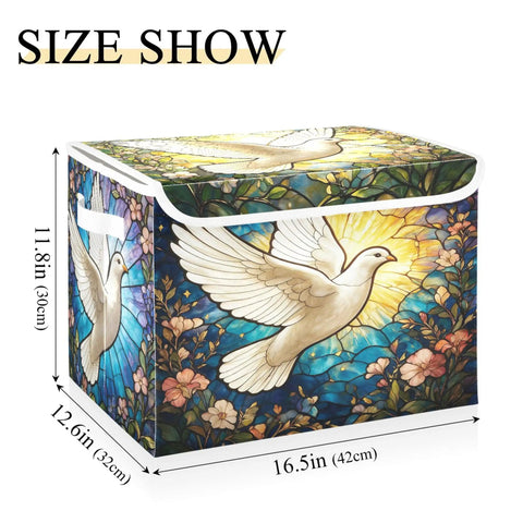 Premium White Fabric Storage Bins With Snap Shut Lids And Reinforced Carry Handles for organizing with dimensions 16.5x12.6x11.8 inches.