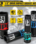 14 Piece 1/2 Inch Drive Impact Socket Set With 10-24mm Deep Sockets, Heat Treated CR-V Steel, Durable Storage Case, And 1/2 To 1/4 Inch Wrench Adapter, Metric 6 Point Sockets For Auto, Truck, And Home Projects