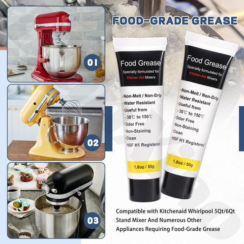 Heavy Duty Stand Mixer Worm Gear Kit Replacement For 5Qt And 6Qt Models Includes Worm Gear, Gear, Bearing, Gasket, Circlip And Two 1.8 Oz Food Grade Grease Tubes Fits A Bunch Of Appliances Requiring Food Grade Lubricant