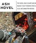 Ash Shovel For Fire Pit And Fireplace Charcoal Scoop Stainless Steel 14.6 Inch Handle scooping hot embers from stove.