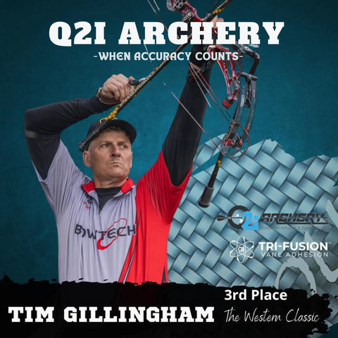 Archer using bow with white high performance arrow fletching vanes with Tri Fusion adhesion technology for target archery