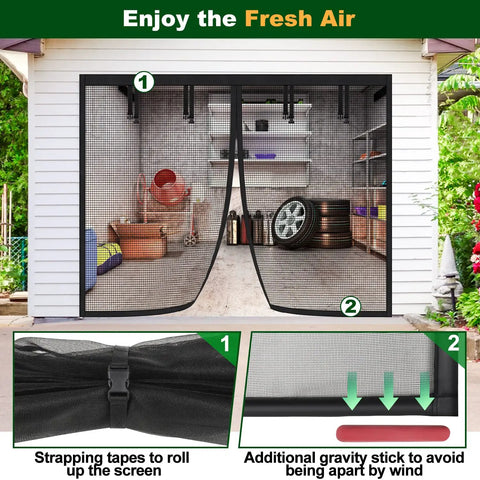8x7 Ft Magnetic Garage Screen Kit For A Single Car Opening Keeps Bugs Out With Heavy Duty Fiberglass Mesh Easy Install