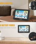 All-In-One Weather Station Wireless Indoor And Outdoor With 7.5 Inch Large Color Display showing temperature and humidity.