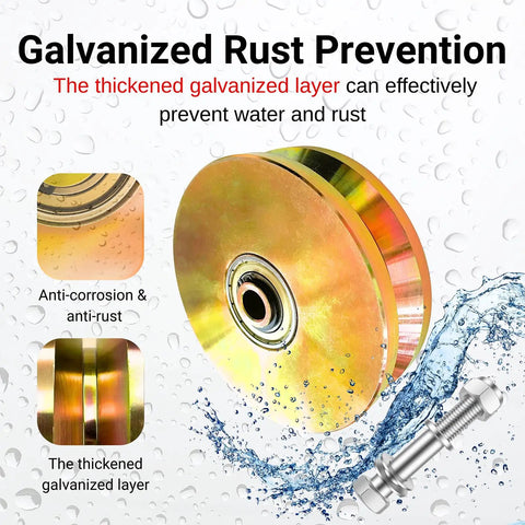 Built Like A Tank 6 Inch V Groove Sliding Gate Wheels Set Of 2, Double Bearing Steel Rollers, galvanized layer for rust prevention.