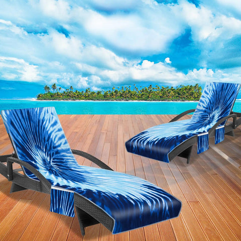 Pair Of Tie Dye Lounge Chair Covers With Pockets 85x30 In Oversized Beach Poolside Chaise Covers For Outdoor Patio Garden Courtyard And Travel Blue Grey Set Of 2 on chairs by pool