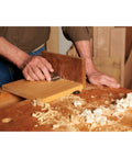 Heavy Duty Precision Side Rabbet Plane For Serious Makers Featuring Rock Solid Steel Construction T10 Sharp Blades And Dead Nuts Accurate Depth Control in use.