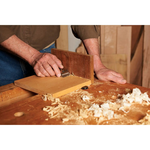 Heavy Duty Precision Side Rabbet Plane For Serious Makers Featuring Rock Solid Steel Construction T10 Sharp Blades And Dead Nuts Accurate Depth Control in use.