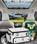 Waterproof Golf Trunk Organizer With Ventilated Shoe Pockets For 2 Pairs 4 Layer Storage And 17 Pockets placed in car trunk
