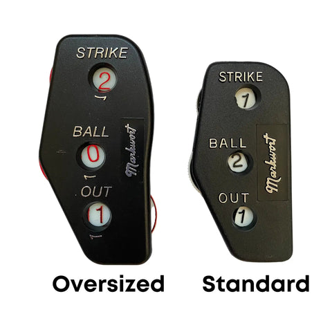 Oversized Plastic Three Dial Umpire Indicator Black For Baseball Games next to standard indicator, large digits for readability.