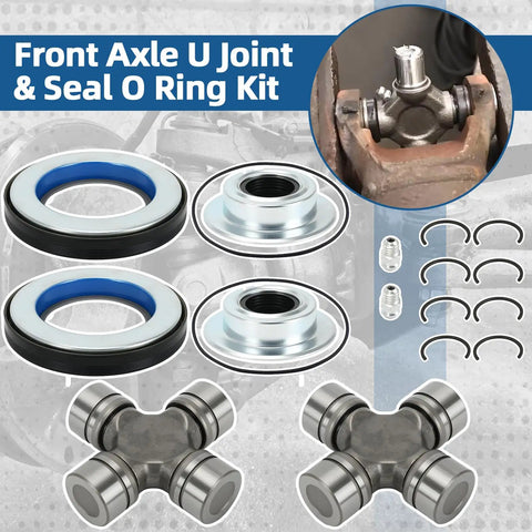 Badass Heavy Duty Front Axle Shaft And U Joint Plus Knuckle Vacuum Seal Hub O Ring And Dust Seals Kit For Ford Super Duty F250 F350 F450 F550 Dana 60 4X4 Trucks And Trail Rigs 2005 Through 2019 includes U joint and seal components.
