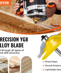 Pro Grade Carbide Router Bit Set With 1/4 Inch Shank cutting wood, showing precision YG8 alloy blade and benefits