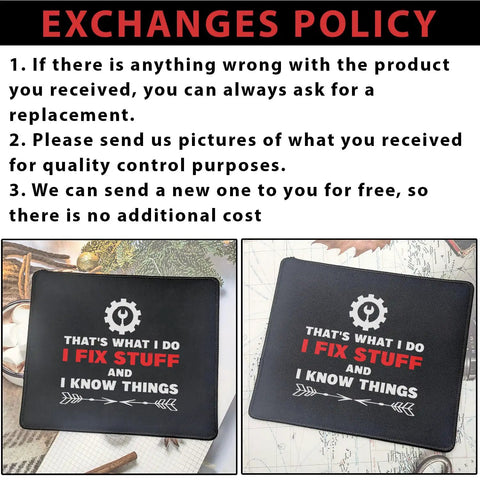 Mechanic Mouse Pad For Gearheads And Handymen Non Slip Auto Shop Desk Mat with 'I Fix Stuff' text on black surface