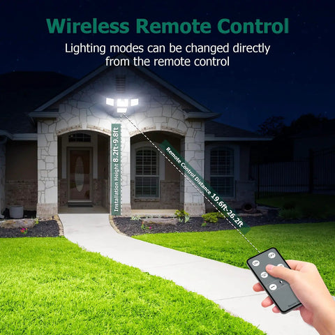 Heavy Duty Four Head Solar Motion Sensor Lights With Remote And Three Settings Provide Badass 4500 Lumen Daylight Glow For Rock Solid Backyard Security And Killer Wall Mount Illumination Top Shelf Two Pack Bundle