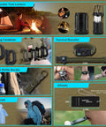 251 Essentials Survival Gear Kit With Crossbody Bag All In One Emergency First Aid And Outdoor Gear For Earthquakes Hiking Camping And Adventure A Prepper Grade Gift For Men And Women This Christmas showing lantern, carabiners, and raincoat.