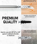 All In One 200 Piece Drywall Anchors And Screws Kit Self Drilling With Case DIY, showing zinc and nylon anchors for drywall