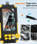 Triple Lens Endoscope Camera With Light showing split screen view and lens options for detailed inspections